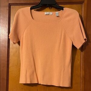 Lord & Taylor Coral Ribbed Short Sleeve Blouse
